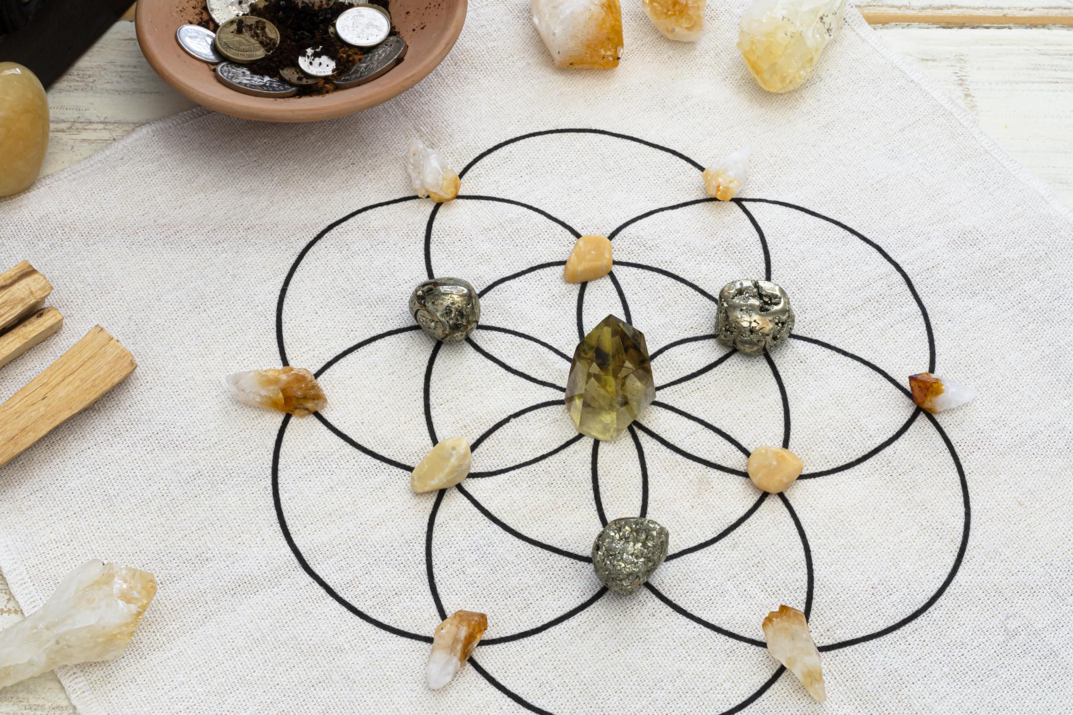 Sunlight through sacred geometry crystal grid