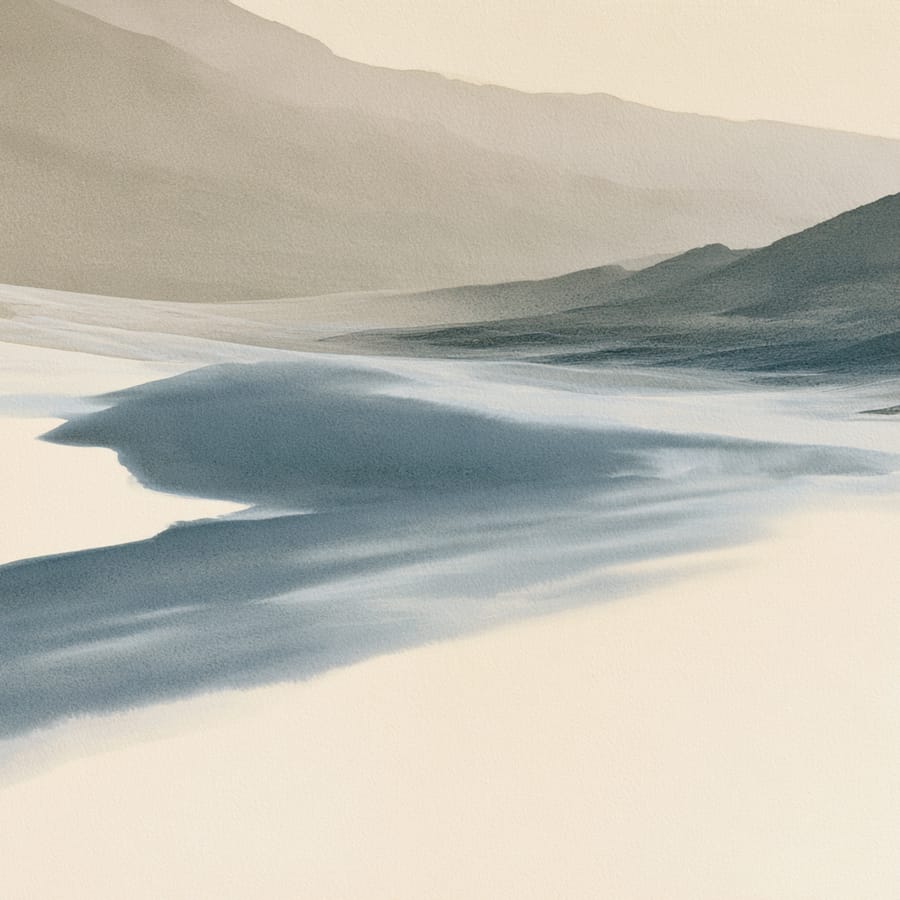 Misty mountain and water landscape, representing the controlling cycle